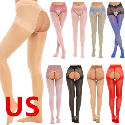 US Womens Open Crotch Pantyhose Ultra Thin See Through Floral Lace Stockings